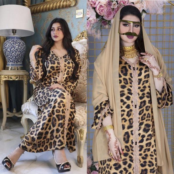 Abbigliamento etnico Leopard Grain Abites Abayas for Women Robe Longue Djellaba Femme Musulman Abaya Dubai Hijab Abito raso musulmano