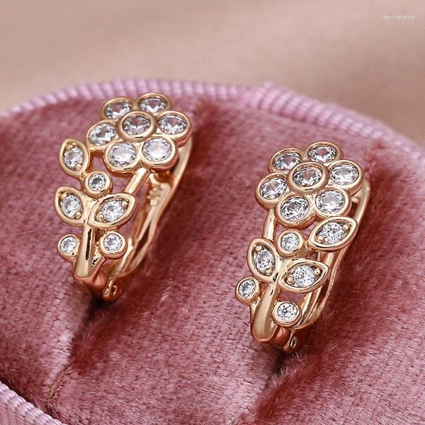 Orecchini pendenti Multi zircone minuscolo per le donne 585 placcato oro rosa ramoscello cuori frecce clip cerchi fini gioielli per feste