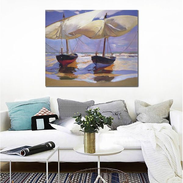 Ritratto impressionista su tela Barche spiaggiate Joaquin Sorolla Y Bastida Dipinto fatto a mano Paesaggio marino Opera d'arte Alta qualità