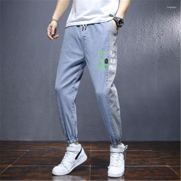 Jeans da uomo Uomo Pantaloni larghi in cotone casual Pantaloni in denim Harem Lettere sportive coreane Pantaloni a matita alla moda Maschile Primavera Estate