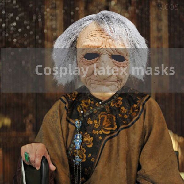 Maschere per feste Realistiche Halloween masquerade Copricapo Old Lady Man Face Cover Latex Head Wear per Halloween Funny Party Cosplay Puntelli Maschere 230706