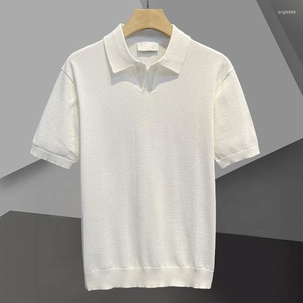 Erkek Polos Yaz Kazısı Basit Düz Renk Nefes Alabilir Sıradan Slim Polo Örgü Camisa Hombre İngiliz Gömlek Mannen