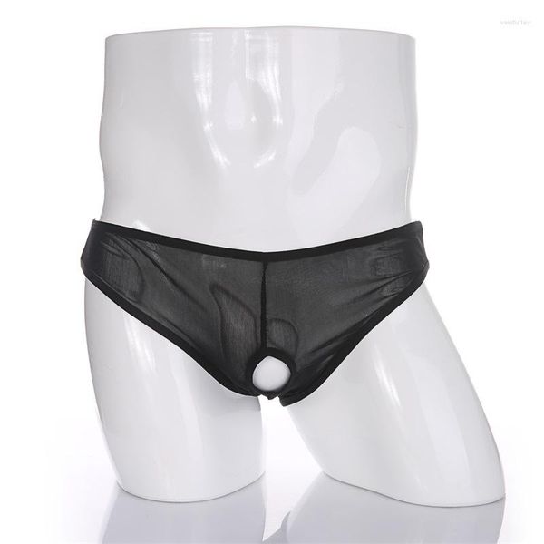 Mutande Sexy Lingerie Gay Men Mesh Underwear Slip Aperto Front Penis Pouch Hole Hollow Out Mutandine femminucce maschili trasparenti