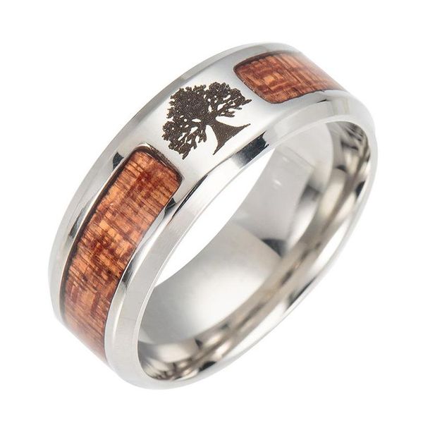 Anéis de banda de alta qualidade madeira masculina cruz árvore da vida maçônico titânio aço anel de madeira para mulheres joias da moda em bk drop dhtor