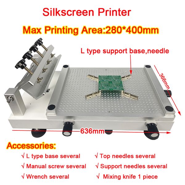 Impressora de serigrafia de chip de pressão de óleo manual 280x400mm máquina de impressão de cola vermelha para impressão de pasta de solda de reparo de chip SMT SMD