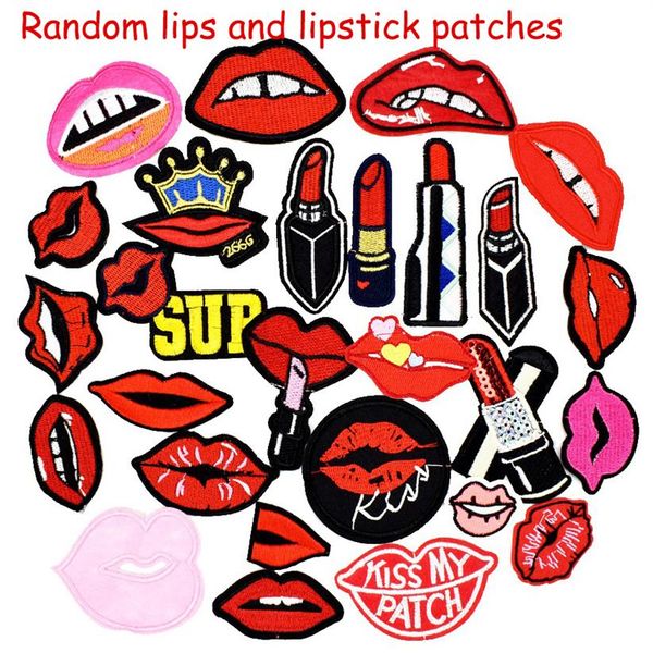 10 pçs Aleatório Diy Lips remendos de dentes de beijo para roupas apliques de remendo de beijo bordado de ferro em remendos acessórios de costura bad246m