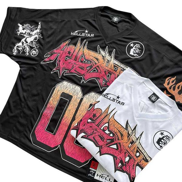 Roupas de moda de grife Tees Camisetas Hellstar Studios Jersey Tee Painel de malha Manga curta Jersey Camiseta Rock Hip hop