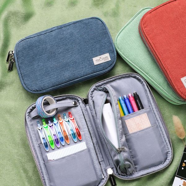 Карандашные сумки Kokuyo Corduroy Pan Case Pen Pencil Bag Flat Multi Pocket Herse Mudbag для канцелярской школы Travel F7025 230706