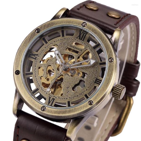 Orologi da polso Top Brand Orologio meccanico automatico da uomo Scheletro trasparente Cinturino in pelle nera Orologio regalo Relogio Masculino