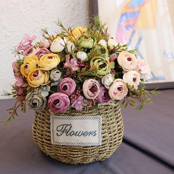 Dekorative Blumen, 1 Zweig, romantische künstliche Seidenblume, helle Farbe, Hochzeitsstrauß, elegante Kamelie, Kunsthandwerk, Heim-Tischdekoration