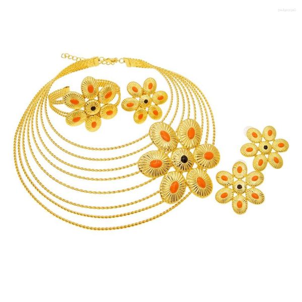 Halskette Ohrringe Set Schmuck 24K vergoldet Original Damen Brasilien Anhänger Vollkupfer Spule Luxus Nigeria Hochzeit