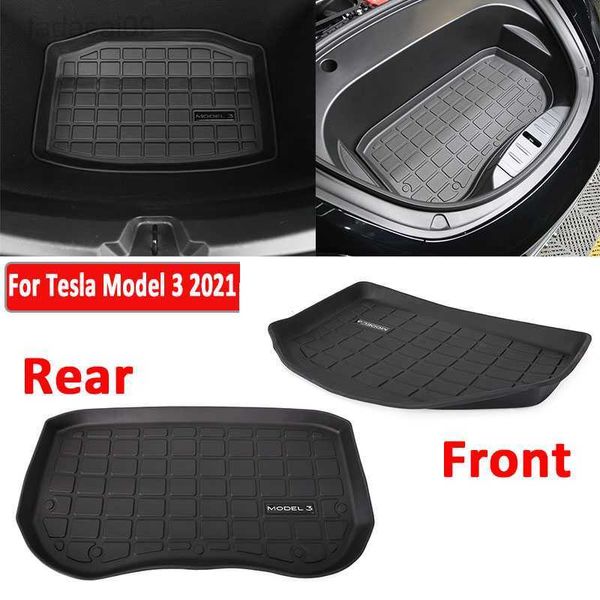 Capa de assento para animais de estimação para Tesla Model 3 2021 2022 2023 TPE Front Storage Box Pad Traseira Forro Protetor À Prova D' Água Bandeja Tronco Tapete HKD230706