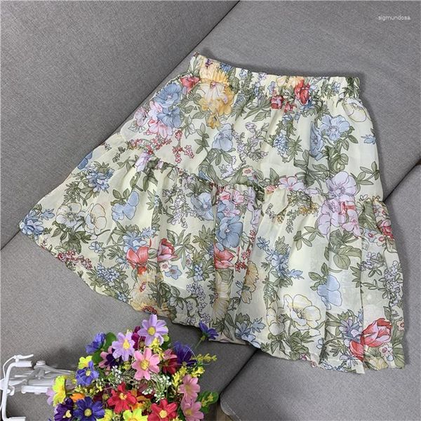 Юбки 10 цветных корейских женщин Сладкая сексуальная мята для печати цветочниц Богемная пляжная юбка - плиссированная reffled