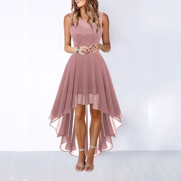 Vestidos Casuais VOLALO 2023 Chiffon Sexy Lace Cor Sólida Rosa Festa de Casamento Country Dama de Honra Vestido Longo Vestidos De