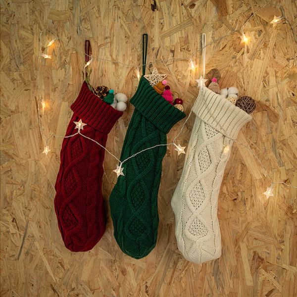 Weihnachtssocken, Süßigkeiten, gestrickt, Raute, Geschenktüte aus Wolle, Szenenlayout, Ornamente, 46 cm, große Socken