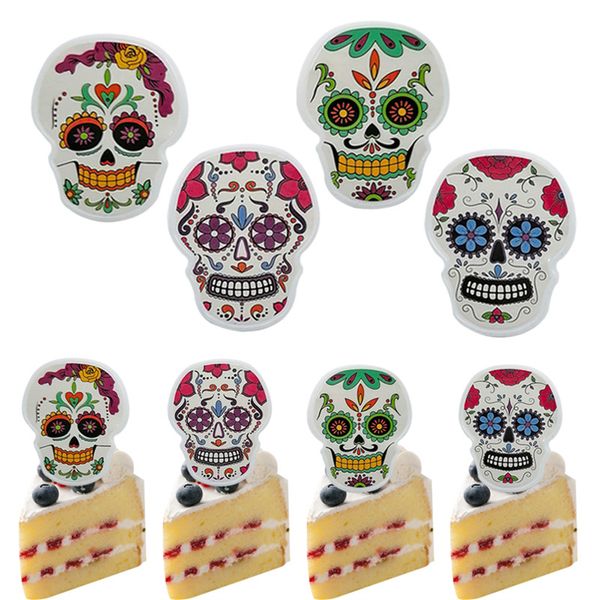 Halloween Dia dos Mortos Caveiras Bolo Cupcake Anéis Toppers De Bolo Decorações De Biscoito Suprimentos De Festa XBJK2307