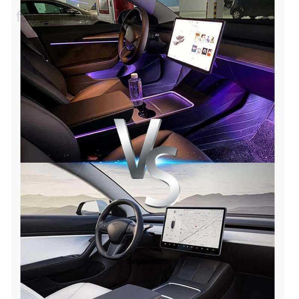 Zeichen Neues Tesla Model 3 Y Innenraum RGB Neon Umgebungslichter Auto Mittelkonsole Armaturenbrett Fußraumbeleuchtung APP-Steuerung LED-Streifenlicht HKD230706