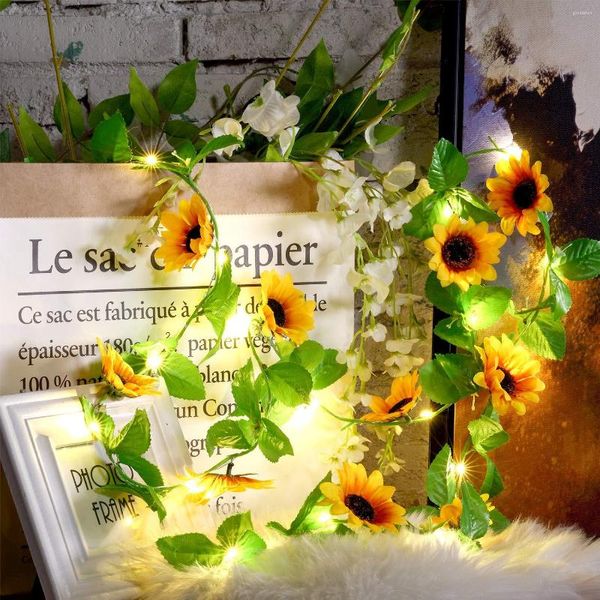 Fiori decorativi Girasole artificiale String Light 6.5FT 20 LED Fiore alimentato a batteria Home Decor per matrimonio San Valentino Compleanno