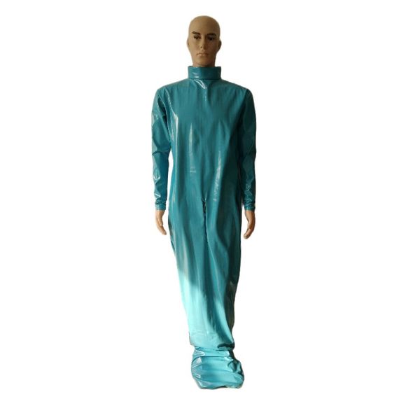 Body de couro sintético pvc Sexy unissex Fetish Zentai mãos separadas Saco de múmia bodybag Acessórios de palco Vestido de fantasia adulto