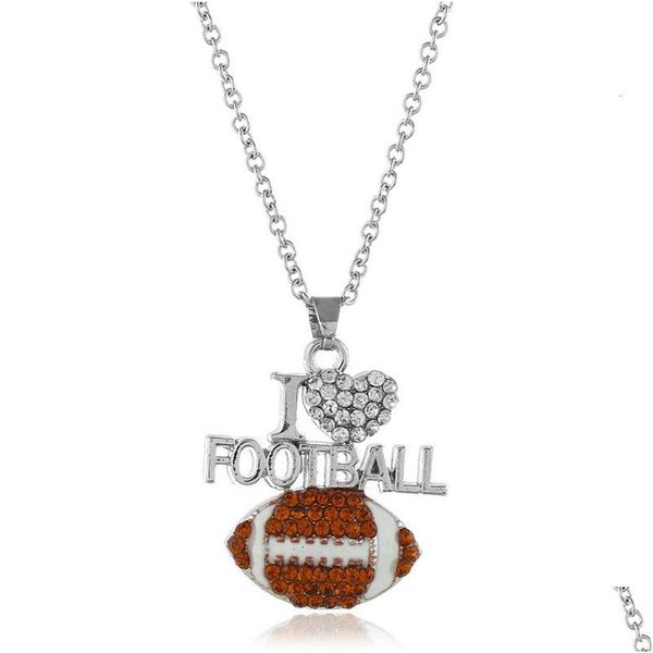 Подвесные ожерелья модный футбольный спорт для женщин Crystal I Love Basketball Volleyball Letters Jewelry в BK Drop Delivery Pe Dh6ol