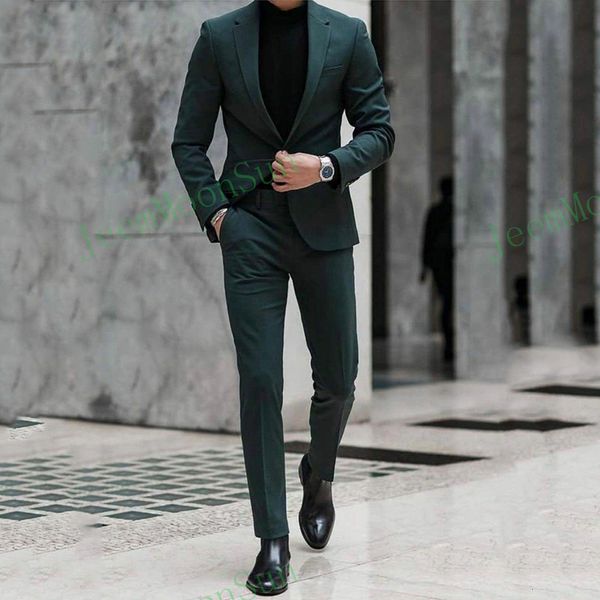 Abiti da uomo Blazer Classico Verde scuro Uomo 2023 Risvolto dentellato Un bottone Slim Fit Uomo Abito da sposa Abiti da sposo 2 pezzi Blazer Terno Masculino 230705