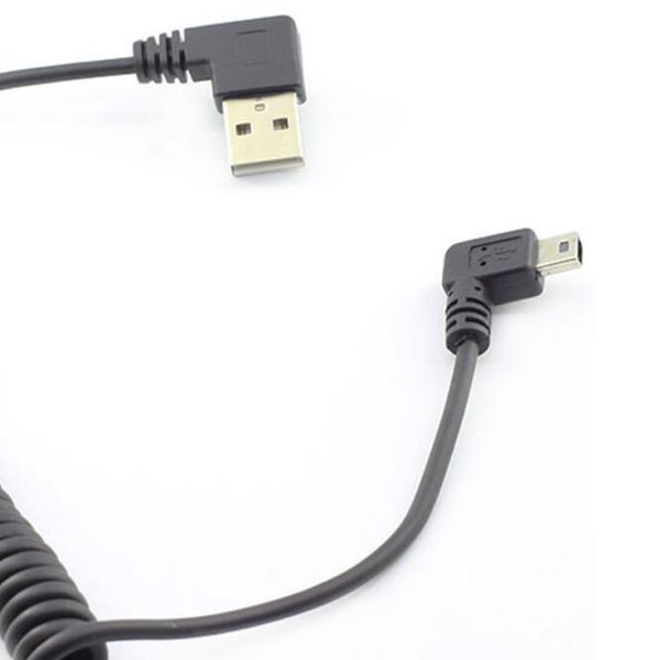 10шт 2-порт 90 градусов правой угловой угловой Mini B USB 2.0 Мужской пружинный кабель данных о мощности для автомобильной навигации камера рекордера.