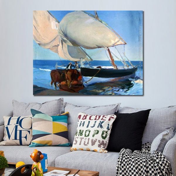 Pintura a óleo da arte da lona da paisagem marítima espanhola de Joaquin Sorolla Y Bastida Pintura de barcos à vela 1916 pintados à mão de alta qualidade