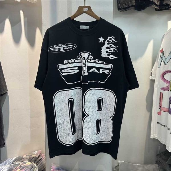 Tasarımcı Moda Giyim Tees Tişörtler Sokak Hellstar Studios Jersey numarası 08 Mektup Baskılı Kısa Knolu Erkekler Hip-Hop Gevşek Tişört Tişört Rock Hip Hop