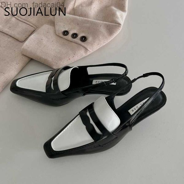 Отсуть обувь Suojialun 2023 Весна Новые женские сандалии квадрат, скользящие на женских туфлях, платье высокого каблука