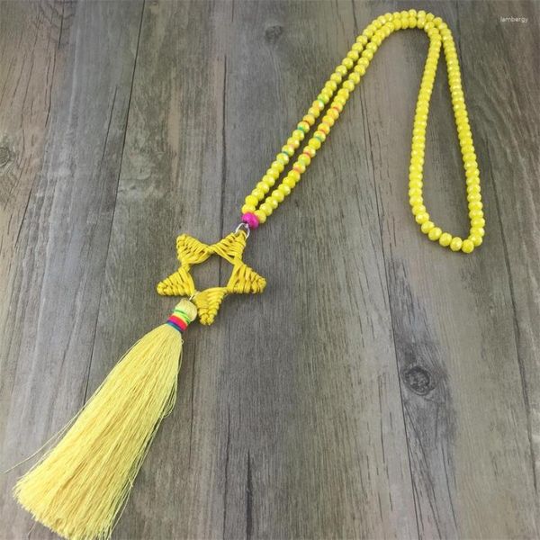 Collane con ciondolo Moda Bamboo Rattan Straw Weave Star Collana Donna Handmade Long Drop Ciondola Nappa Brincos femminile