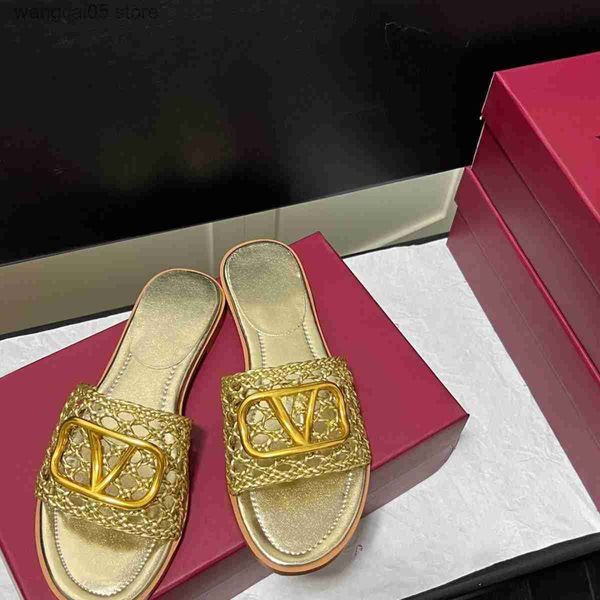 Pantofole v designer sandals donna casual versatile di punta rotonda a spina di aringa pannelli di lusso pannelli per interni ed esterni t230706