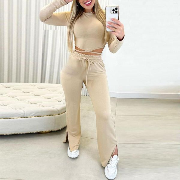 Frauen Zwei Stück Hosen Sexy Solide Hosen Anzüge Mode Crop Top Set Frauen Casual Bandage Weibliche Hohe Elastische Taille