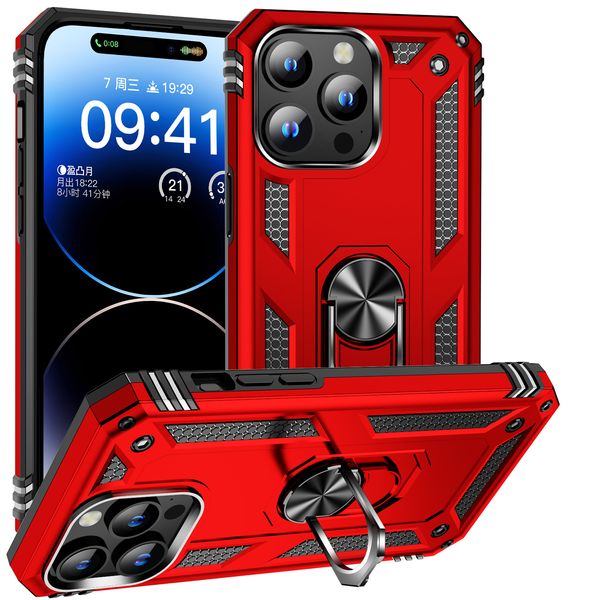 Manyetik Araba Tutucu Kickstand Telefon Kılıfları İPhone 15 Pro Maks Plus Plus Heavy Hizmetli Engebeli Anti-Falling Kapak Parmak Yüzük Ordusu Yeşil