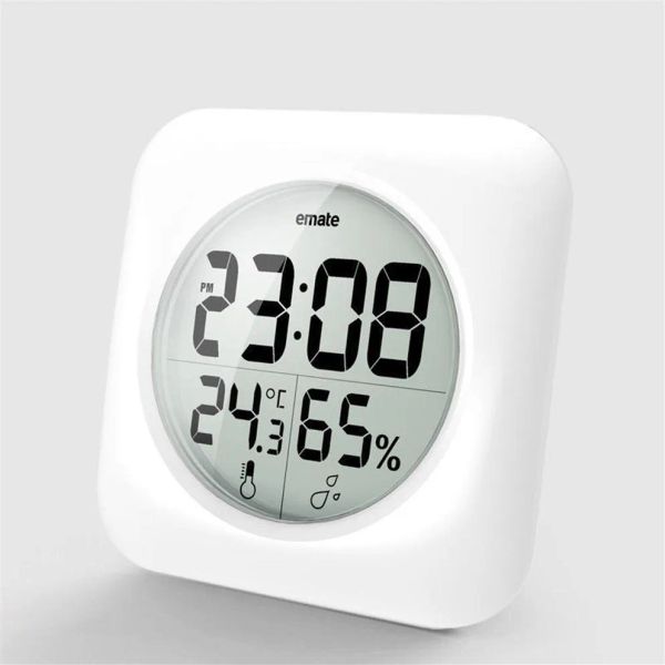 Emate Moda Relógio de Hora do Chuveiro à Prova D' Água Digital Banheiro Cozinha Relógio de Parede Prata Exibição Grande de Temperatura e Umidade 323h