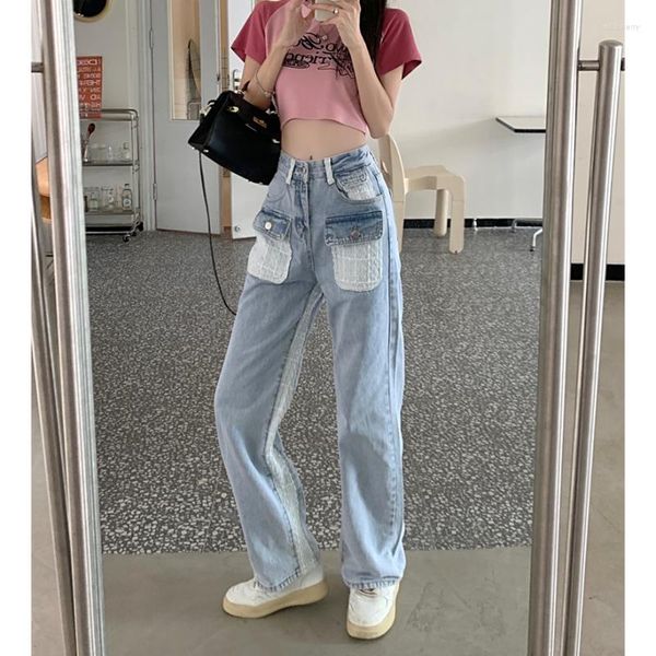 Damen Jeans Frauen Blau Hohe Taille Chic American Wide Leg Hosen Mode Y2K Stil Baggy Vintage Weiblich 2023 Herbst Gerade Hose