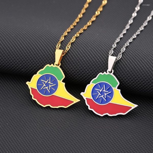 Anhänger Halsketten Sonya Emaille Tropfen Öl Äthiopien Karte Flagge Halskette Für Frauen Mädchen Edelstahl Schmuck Ethnische Geburtstag Party Geschenke