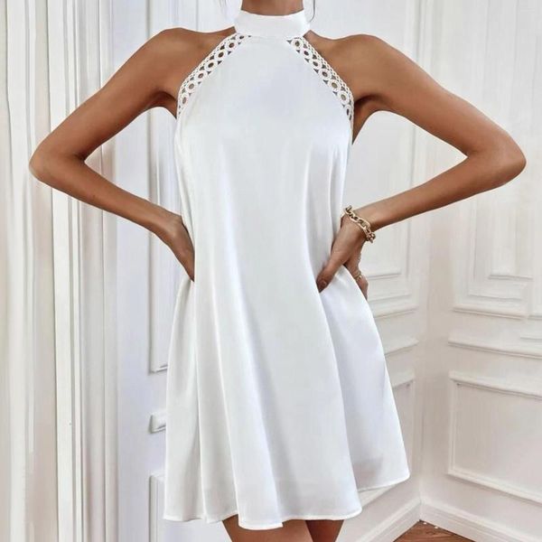 Casual Kleider Frauen Temperament Weißes Kleid Sommer Sexy Halter Ausschnitt Spitze Nähte Für Hochzeit Gast Vestido Blanco