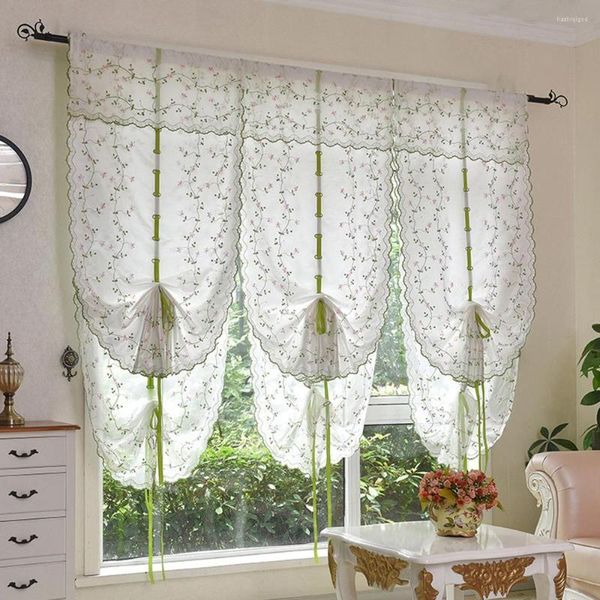 Cortina Bordado Elevação Pano Estilo Romano Tule Transparente Varanda Cortinas Cortinas Decoração Da Casa