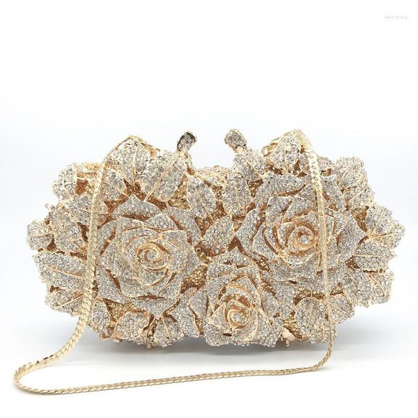 Borse da sera Fiore rosa Borsa da sposa tempestata di diamanti Abito da discoteca Fashion Holding Cheongsam Cena di nozze Donna portatile di lusso