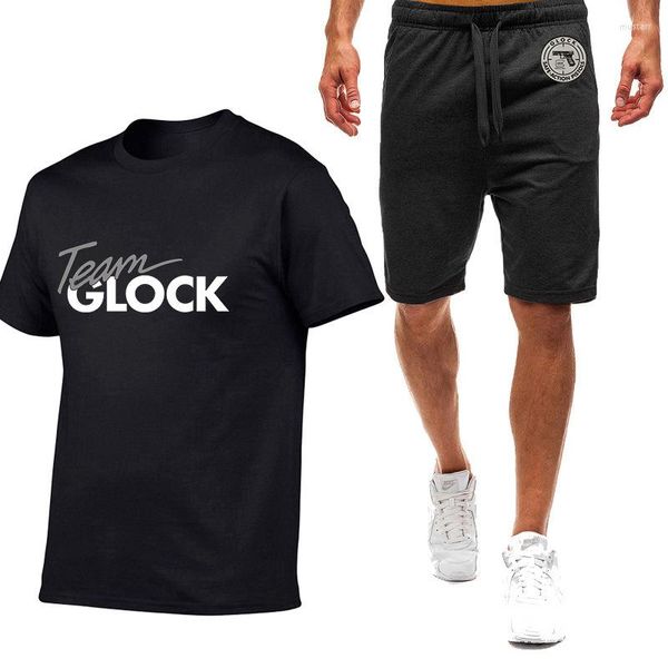 Fatos de treino masculinos Perfection Shooting Print Men T-shirt Conjunto de duas peças de algodão Shorts de manga curta Conjunto de roupas esportivas Roupas de ginástica