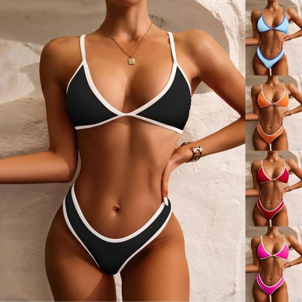 Roupa de banho feminina push up biquíni 2023 maiô feminino cintura alta monoquíni plus size cor sólida 2 peças roupa de praia biquíni meninas