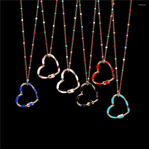 Collane con ciondolo EYIKA Portachiavi con cuore smaltato multicolore Collana di design rimovibile Boho Style Women Statement Jewelry Regali per gli amanti