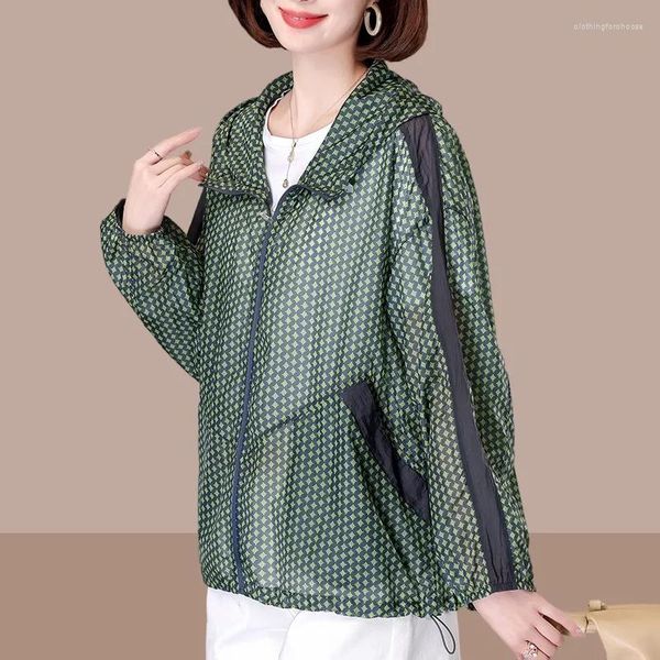 Jaquetas femininas roupas de proteção solar moda versão coreana jaqueta com capuz solta anti-uv verão impressão fina techwear