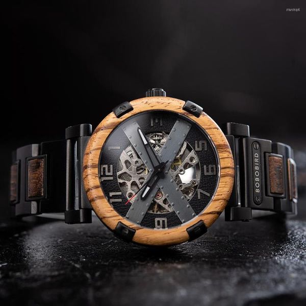 Bilek saatleri erkekler Bobo Bird Ahşap Otomatik Mekanik Metal Kol saati Üst Moda İş Saati Özel Hediye Kutusu Reloj Hombre