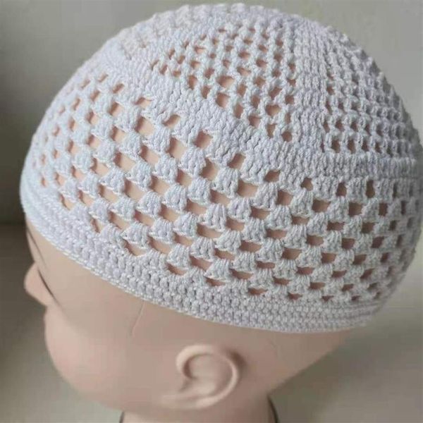 Ethnische Kleidung Muslim Hut Mütze National Strick Mesh Häkeln Manuell Weiß Gorro Beanie Türkisch Islamisch Kufi Taqiya Takke Peci Totenkopf P229F