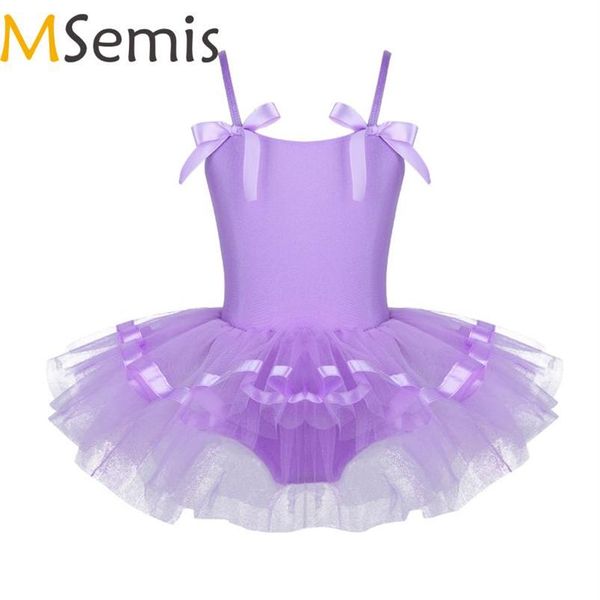 Vestuário de palco MSemis Collants de balé Tutu Saia Bailarina Dancewear Sem Mangas Laço Criança Meninas Criança Roupas Ginástica Dre205o