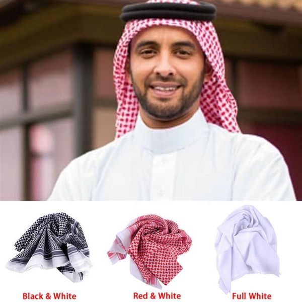 138 138cm Erkek Müslüman Maşa Meydanı Ekose Polyester Baş Kapak Eşarp Suudi Arap Duabi İslami Giyim Aksesuarları Keffiyeh Türban251Z