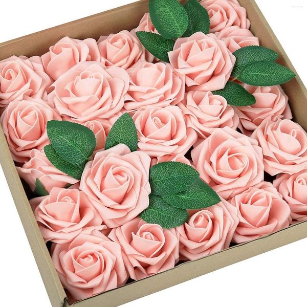 Set di fiori decorativi di 25 rose artificiali in scatola finta dall'aspetto realistico per matrimoni, feste, composizioni floreali