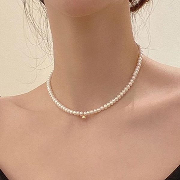 Collane con ciondolo Collana di perle per donna Contratta piccoli fagioli dorati Catena Chocker Gioielli francesi Collares Para Mujer