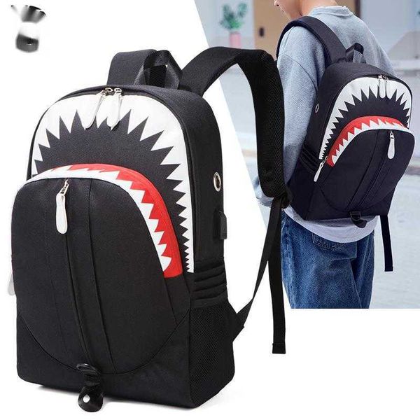 Светающий рюкзак мужская акула USB рюкзак рюкзак Студент Школа, мода Гуанчжоу 230615